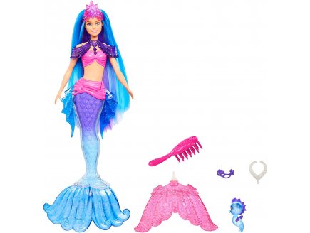 Poupee barbie mermaid power : sirene roberts cheveux bleu et violet + animal + 3 accessoires - Mattel - hhg52