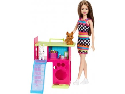 Poupee barbie metier : animalerie de barbie avec chien et lapin + 3 accessoires - poupee mannequin - Mattel  - mattel - hgm62
