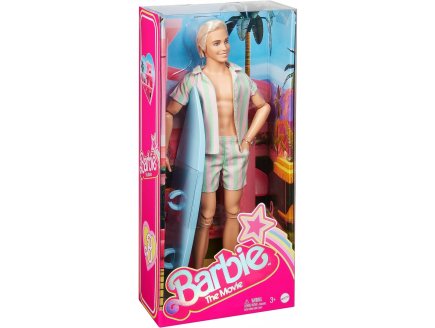 Poup�e Ken Blond Articul�e avec ensemble plage ray� rose et vert pastel + Planche de surf - Barbie Le Film - Mattel - HPJ97