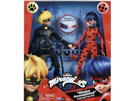 Poupée Miraculous : Ladybug + Chat Noir 26 cm + 2 accessoires - Poupée mannequin articulée - Adrien et Marinette - Bandai - P50365