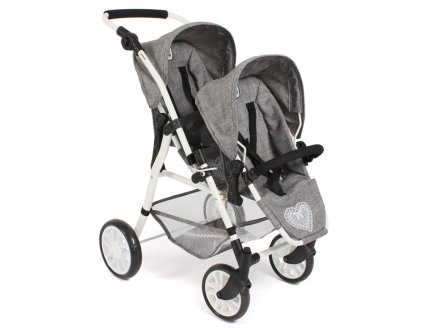 Poussette Jumeaux Twinny Jean Gris poupées - Bayer Chic 2000 - 69176 - Poussette Double