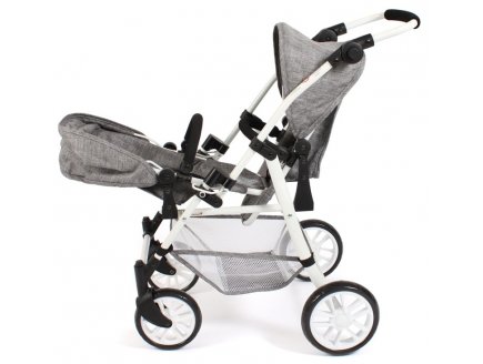 Poussette Jumeaux Twinny Jean Gris poupées - Bayer Chic 2000 - 69176 - Poussette Double