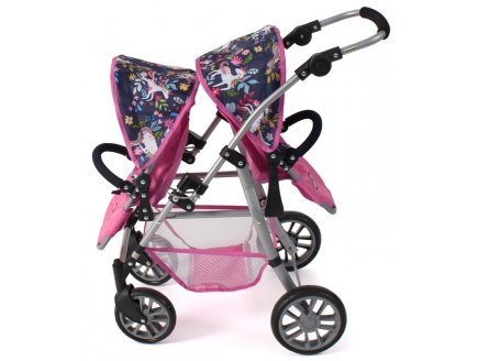 Poussette jumeaux twinny licornes poupees - Bayer chic 2000 - 69143 - poussette double