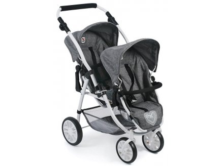 POUSSETTE JUMEAUX VARIO JEAN GRIS POUPEES - BAYER CHIC 2000 - 68976 - POUSSETTE DOUBLE