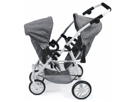 Poussette jumeaux vario jean gris poupees - Bayer chic 2000 - 68976 - poussette double