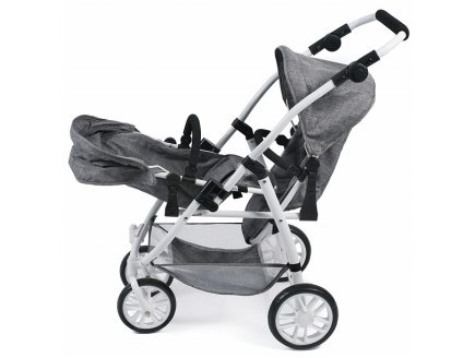 Poussette jumeaux vario jean gris poupees - Bayer chic 2000 - 68976 - poussette double