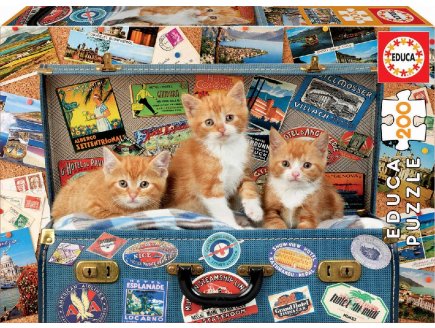 PUZZLE 3 PETITS CHATONS TIGRES DANS UNE VALISE  200 PIECES - COLLECTION ANIMAUX - EDUCA - 18065