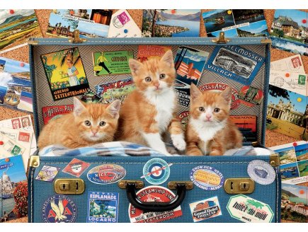 Puzzle 3 petits chatons tigres dans une valise  200 pieces - collection animaux - Educa - 18065