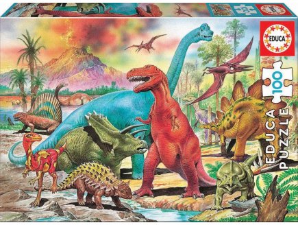 PUZZLE AU PAYS DES DINOSAURES 100 PIECES - COLLECTION DINO ET ANIMAUX PREHISTORIQUE - EDUCA - 13179