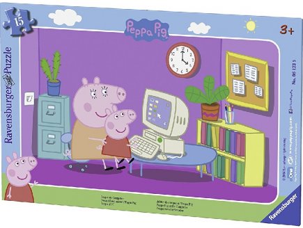 PUZZLE AVEC CADRE - PEPPA PIG ET MAMAN PIG JOUENT SUR L'ORDINATEUR 15 PIECES - RAVENSBURGER - 06123