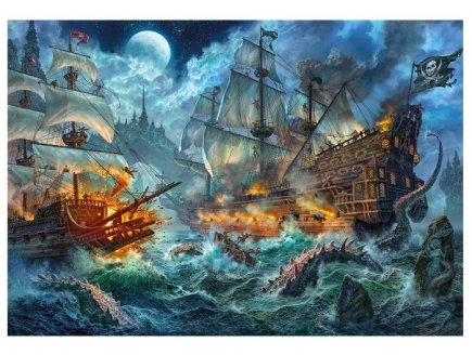 PUZZLE BATEAUX PIRATES ET CREATURES DE LA MER 1000 PIECES - BATAILLE NAVALE - CLEMENTONI - 39777