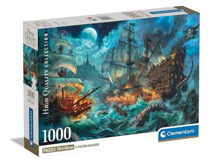 Puzzle bateaux pirates et creatures de la mer 1000 pieces - bataille navale - Clementoni - 39777