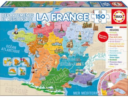 PUZZLE CARTE DE FRANCE : DEPARTEMENTS ET REGIONS 150 PIECES - EDUCA - 17238