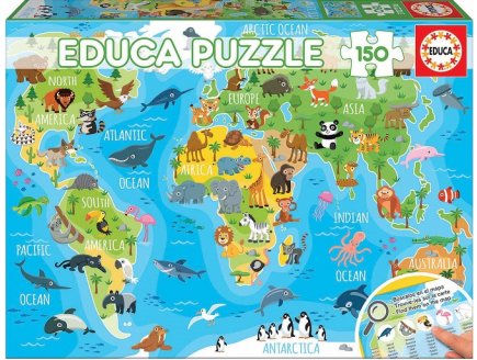 PUZZLE CARTE DU MONDE ANIMAUX 150 PIECES - COLLECTION MAPPEMONDE / GEOGRAPHIE - EDUCA - 18115