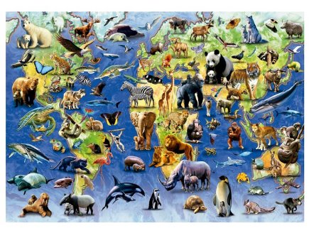 PUZZLE CARTE DU MONDE DES ANIMAUX, ESPECES MENACEES 500 PIECES - PLANISPHERE - EDUCA - 19908