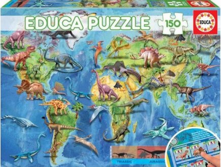 PUZZLE CARTE DU MONDE DES DINOSAURES 150 PIECES - COLLECTION MAPPEMONDE GEOGRAPHIE PREHISTOIRE - EDUCA - 18997