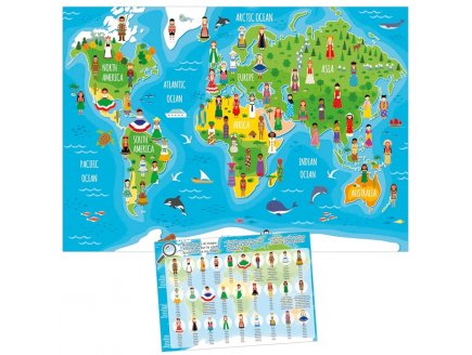 Puzzle Carte du monde des habitants 150 pièces - Mappemonde, Planisphère, Costumes & Traditions - Educa - 20477