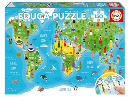 Puzzle Carte du monde des habitants 150 pièces - Mappemonde, Planisphère, Costumes & Traditions - Educa - 20477