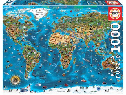 Puzzle carte du monde : les merveilles du monde 1000 pieces - collection monument et pays - Educa 19022
