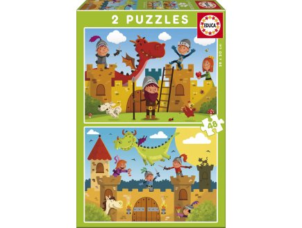 PUZZLE CHATEAU FORT : CHEVALIERS ET DRAGONS - 2 X 48 PIECES - EDUCA - 17151