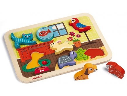 PUZZLE CHUNKY ANIMO EN BOIS EN BOIS 7 PIECES - FIGURINES ANIMAUX DOMESTIQUES - JANOD - J07024