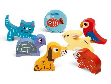 Puzzle chunky animo en bois en bois 7 pieces - figurines animaux domestiques - Janod - j07024