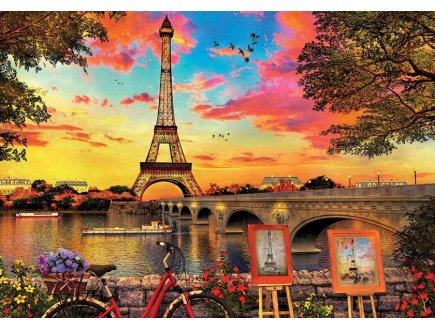 Puzzle Coucher de soleil sur la Tour Eiffel 3000 pieces - Paris et ses symboles, Monument, Peinture - Educa - 17675