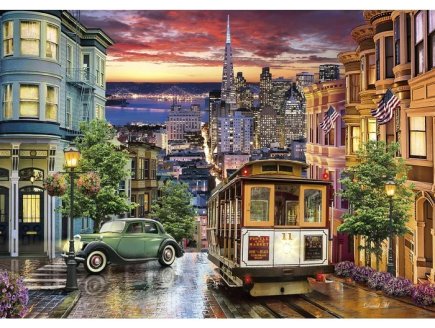 Puzzle Coucher de soleil sur San Francisco, Etats-Unis 3000 pi�ces - Cable Car & Ville USA - Clementoni - 33547