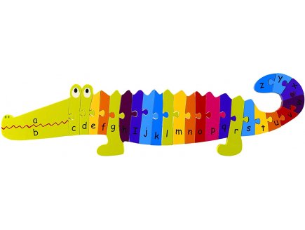 PUZZLE CROCODILE EN BOIS 55 CM - LETTRES DE L'ALPHABET 27 PIECES - JEU EDUCATIF