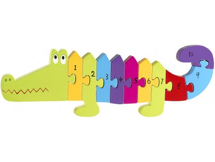 PUZZLE CROCODILE EN BOIS LES CHIFFRES 30 CM 11 PIECES - JEU EDUCATIF