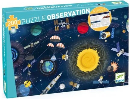 PUZZLE D'OBSERVATION L'ESPACE : FUSEE PLANETE SATELLITE 200 PIECES - DJECO - DJ07413
