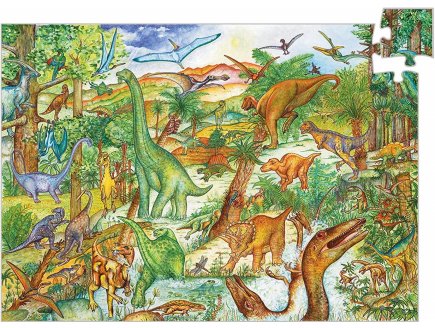 Puzzle d'observation le monde des dinosaures 100 pieces - livret et poster - Djeco - dj07424