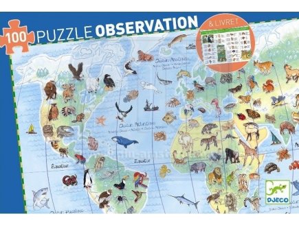 PUZZLE D'OBSERVATION LES ANIMAUX DU MONDE AVEC LIVRET 100 PIECES - DJECO - DJ07420