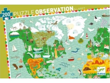 PUZZLE D'OBSERVATION TOUR DU MONDE AVEC LIVRET 200 PIECES - DJECO - DJ07412