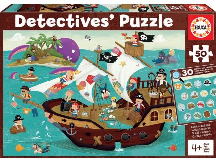 PUZZLE DETECTIVE : LE BATEAU PIRATE ET ILE AU TRESOR 50 PIECES - EDUCA - 18896