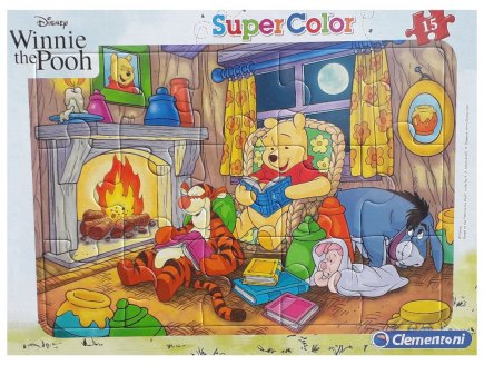 PUZZLE DISNEY AVEC CADRE : WINNIE L'OURSON TIGROU PORCINET ET BOURRIQUET AU COIN DU FEU 15 PIECES - CLEMENTONI