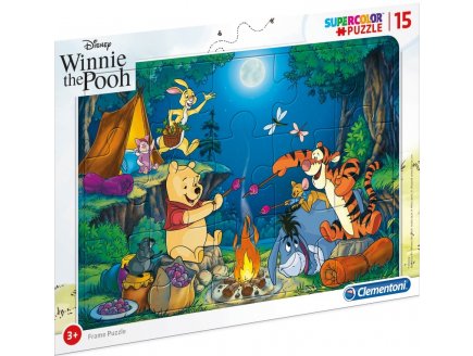 PUZZLE DISNEY AVEC CADRE : WINNIE L'OURSON TIGROU PORCINET ET COCO LAPIN FONT DU CAMPING 15 PIECES - CLEMENTONI