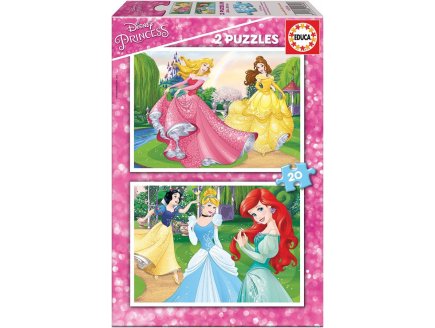 PUZZLE DISNEY PRINCESSE : BELLE ET AURORE DANS LE JARDIN / BLANCHE NEIGE ARIEL CENDRILLON 2 X 20 PIECES - EDUCA - 16846