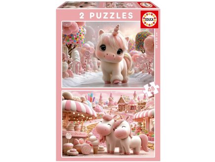 Puzzle Douces licornes rose au pays des bonbons 2 x 48 pièces - Monde Enchanté, magique - Educa - 20504