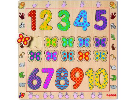 PUZZLE EN BOIS APPRENDRE  A COMPTER 1-10 - 20 PIECES - DJECO - PUZZLE A ENCASTRER - DJ01801