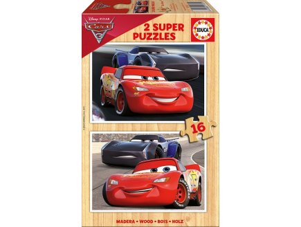 PUZZLE EN BOIS CARS 3 FLASH MCQUEEN ET JACKSON STORM 2 X 16 PIECES - EDUCA - 17172