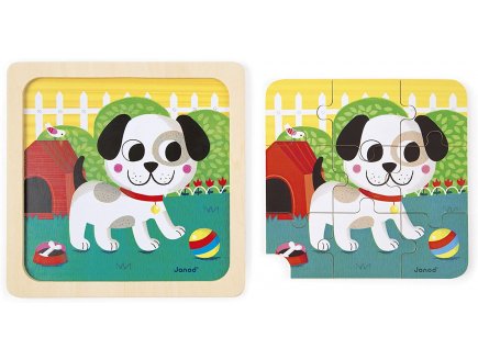 Puzzle en bois chien titus 9 pieces - puzzle avec cadre et support imprime