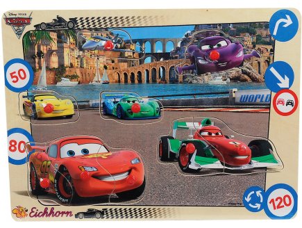 PUZZLE EN BOIS DISNEY CARS - 9 PIECES - EICHHORN - PUZZLE A ENCASTRER - PUZZLE AVEC BOUTONS