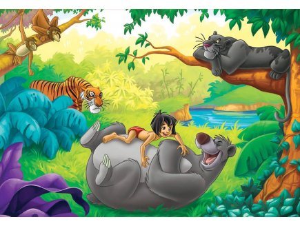 Puzzle en bois disney : roi lion simba nala timon pumbaa - livre de la jungle : baloo mowgli 2 x 50 pieces - educa - 13144