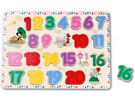 PUZZLE EN BOIS DYSNEY APPRENDRE  A COMPTER 1-20 AVEC MICKEY - 20 PIECES - PUZZLE A ENCASTRER 