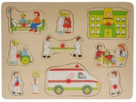 PUZZLE EN BOIS L'HOPITAL EN ACTION 9 PIECES - PUZZLE A ENCASTRER AVEC BOUTONS