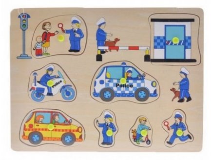 PUZZLE EN BOIS LA POLICE EN ACTION 8 PIECES - PUZZLE A ENCASTRER AVEC BOUTONS