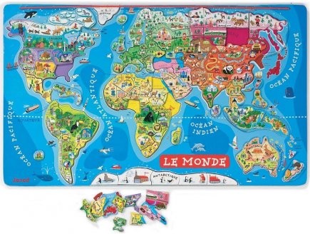 PUZZLE EN BOIS LE MONDE MAGNETIQUE - 92 PIECES - JANOD - J05500