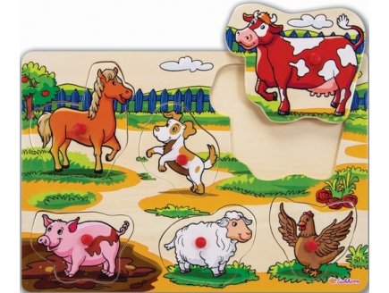 PUZZLE EN BOIS LES ANIMAUX DE LA FERME - 6 PIECES - EICHHORN - PUZZLE A ENCASTRER - PUZZLE AVEC BOUTONS