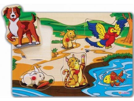 PUZZLE EN BOIS LES ANIMAUX DOMESTIQUE - 6 PIECES - EICHHORN - PUZZLE A ENCASTRER - PUZZLE AVEC BOUTONS